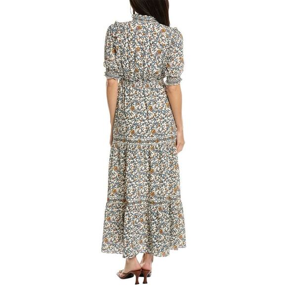 MAX STUDIO Tiered Floral Midi Dress Cream Multi Ruffled Boho - Picture 14 of 14